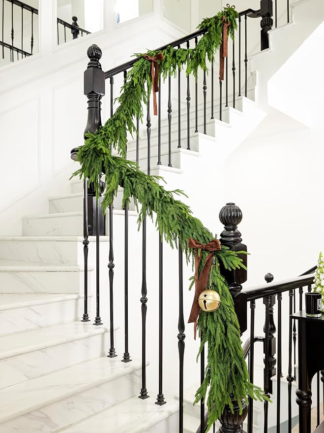 15FT Christmas Garland Real Touch Norfolk Pine Garland Winter Pine Garland for Mantle Stairs Railing Table Fireplace Wall Indoor Outdoor Holiday Xmas Decor Decoration