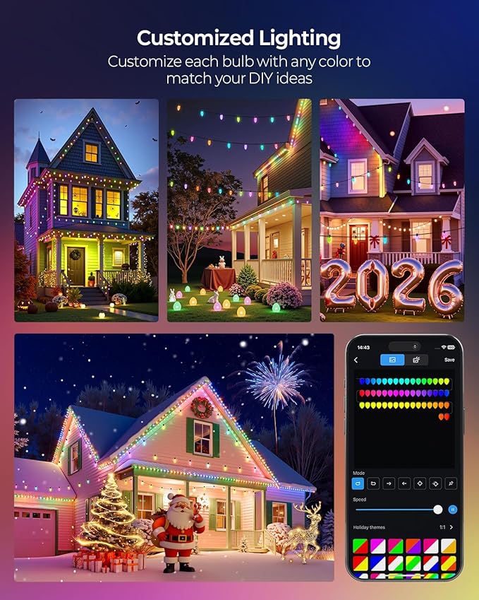 YAYZA! Smart C9 Christmas Lights Outdoor, 150 LED 115 FT RGB C9 String Lights with APP & Remote Control, 105 Modes, Music Sync, Connectable Waterproof Christmas Lights for Roofline Patio Xmas Decor
