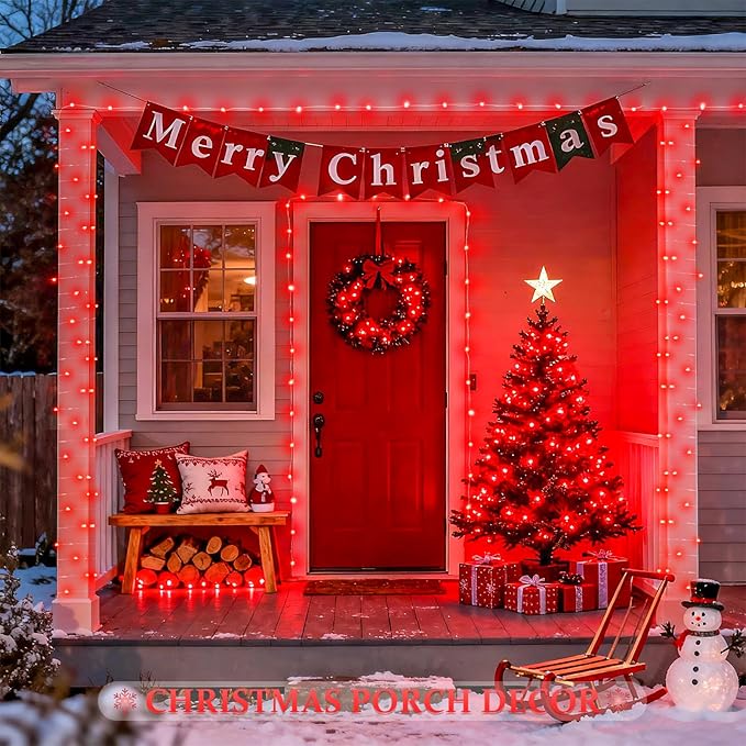 JMEXSUSS 2 Pack Red Solar Lights Outdoor Waterproof, Each 33FT 100 LED Red Christmas Lights, Solar Fairy String Light for Outside Tree Party Patio Christmas Halloween Decorations