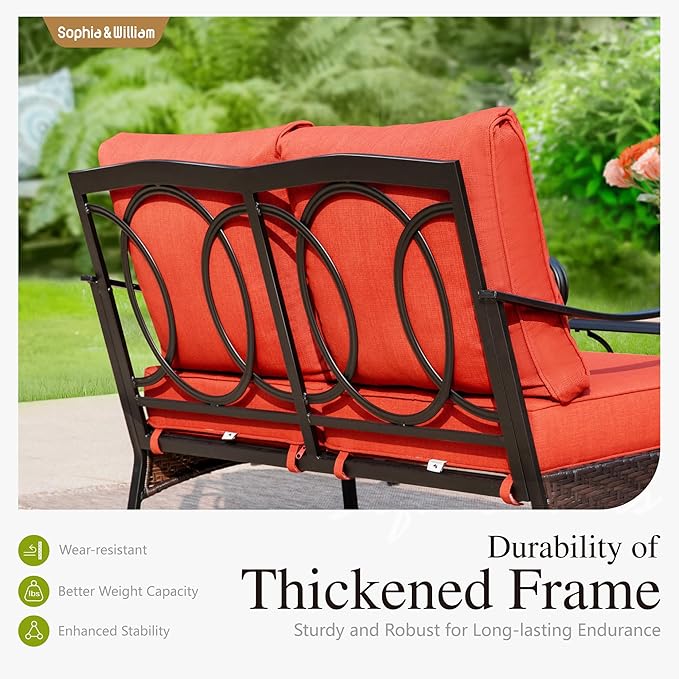Sophia & William Extra Large Outdoor Patio Sofa Chairs Set 2 PCS Heavy-Duty Porch Furniture with High Back & Deep Seating Area, 5.5" Thicken Cushions for Deck, Lawn, Outside (Red)