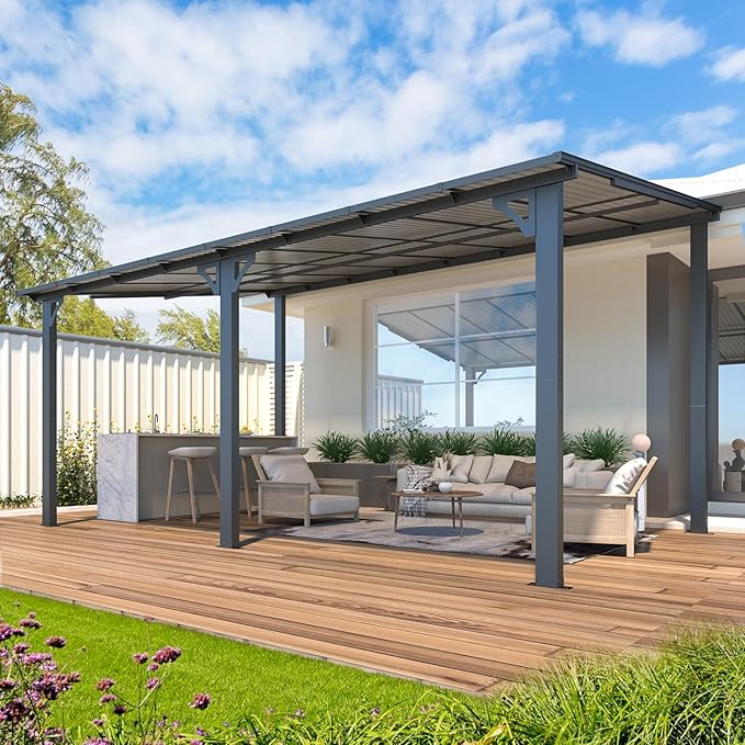AECOJOY 16' x 10' Gazebo Outdoor Pergola for Patio, Large Wall-Mounted Hard Top 10x16 Lean to Metal Gazebo Shelter Pergolas and Gazebos Clearance with Patio Roof, Heavy Duty Awnings for Patio, Decks