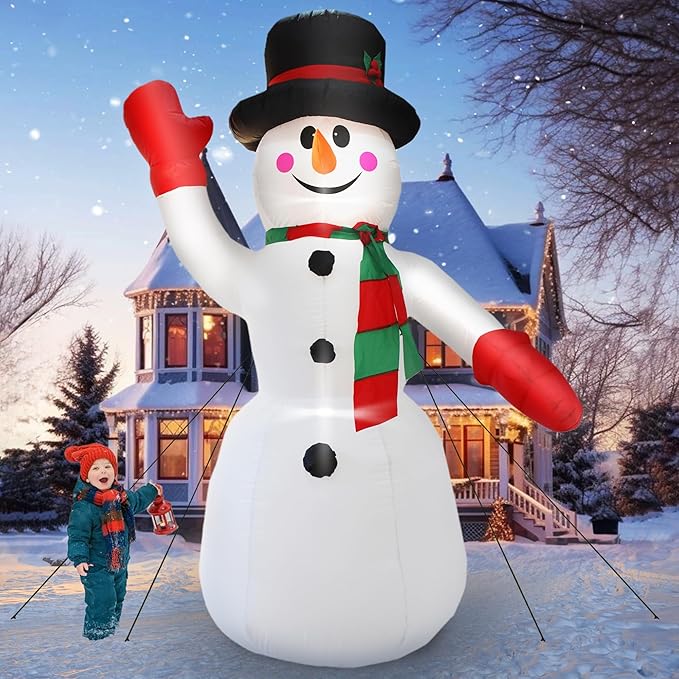DearSun 12FT H Christmas Inflatable Gentleman Snowman with Build-in LED Lights, Blow up Snowman Inflatable Outdoor Decorations Large Party Yard Decoration