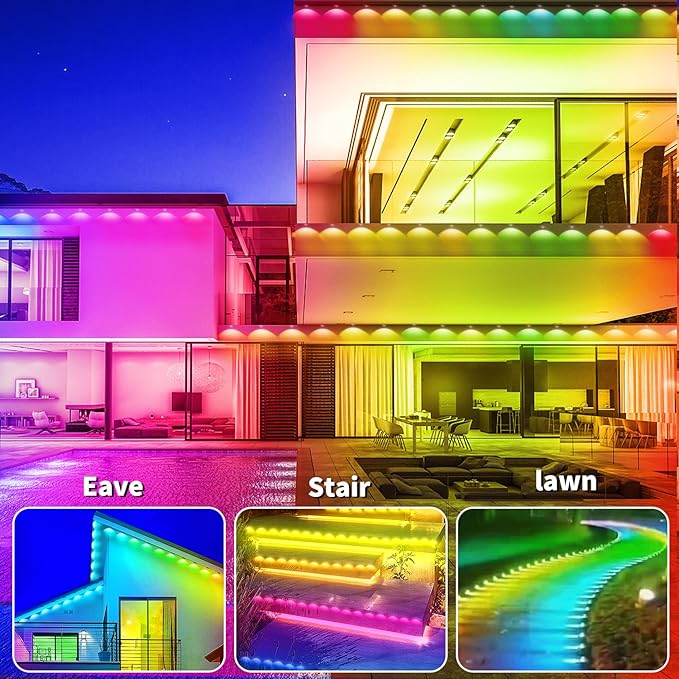 300ft Permanent Outdoor Lights,RGB Eave Lights,Music Sync IP67 Waterproof Outdoor Eave Light Lighting, can be Used for Garden,House,Party,Holiday Decoration（2 Rolls of 150ft