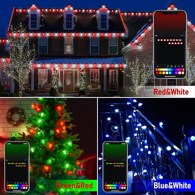 Smart C9 LED Christmas Lights Outdoor, Ultra Long 200 Count 157FT, APP Programmable, 105+ Modes, RGB Color Changing, Music Sync, IP65 Waterproof Connectable for Roofline Patio Xmas Tree Holiday Decor