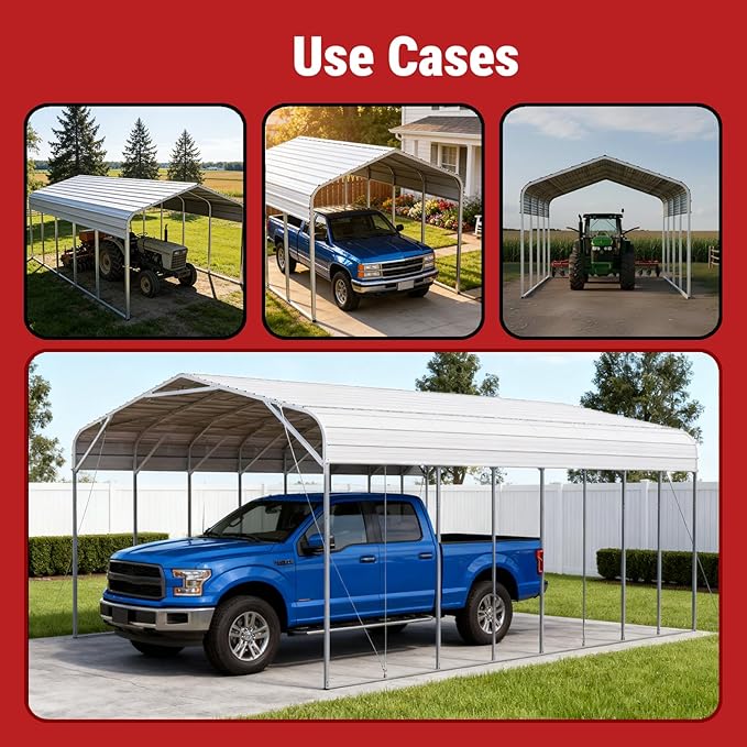 20x40 FT Heavy-Duty Galvanized Metal Carport, All-Steel Large Car Ports with Triangular Reinforcement & Heavy Anchors, Outdoor Vehicle Shelter Car Canopy for Trucks SUVs Boats RVs Storage