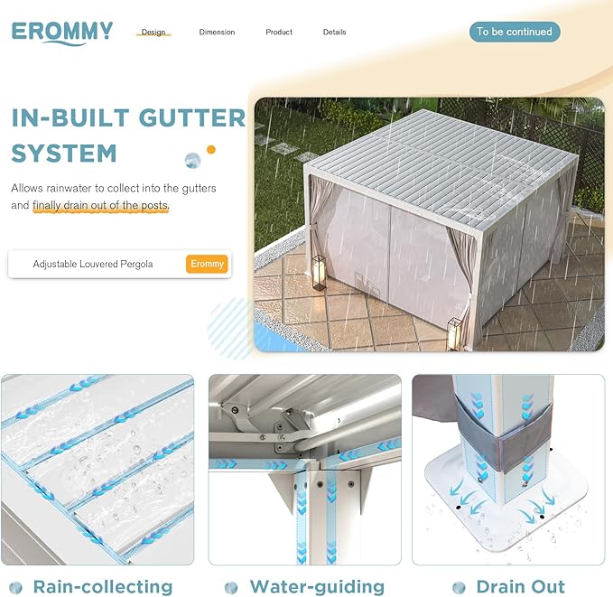 EROMMY Louvered Pergola 12' x 12' Outdoor Hard Top Pergola with Aluminum Frame and Adjustable Metal Rainproof Roof for Garden & Patio, Curtains and Netting Included, White