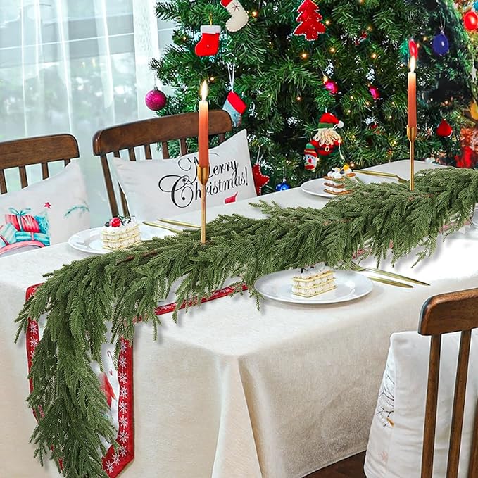 6 FT Christmas Norfolk Pine Garland Real Touch Artificial Faux Greenery Pine Christmas Garland Decorations for Home Mantle Table Stairs Door Fireplace Indoor Outdoor Xmas Holiday Decor