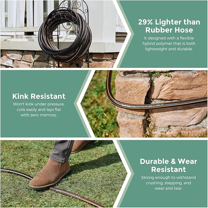 Giraffe Hybrid Garden Hose 5/8 x 75ft, Custom Length, NO Kink, Flexible, Leakproof Hose with Male to Female Fittings, 600 Burst PSI