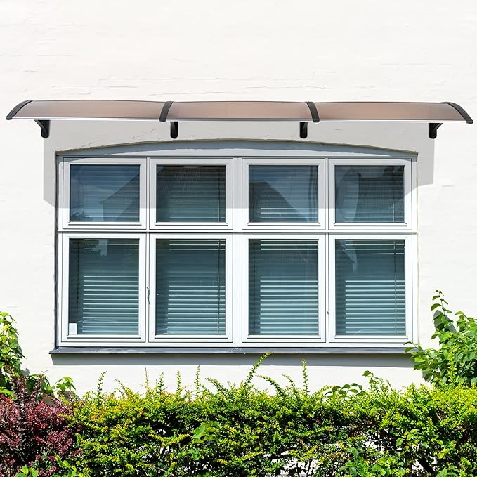 Window Awning Door Canopy Exterior- 38" x 120" Aluminum Door Awning, Polycarbonate Cover Patio Canopy Awning for House, Outside, Rain Snow & UV Resistant (Brown Board & Black Bracket)