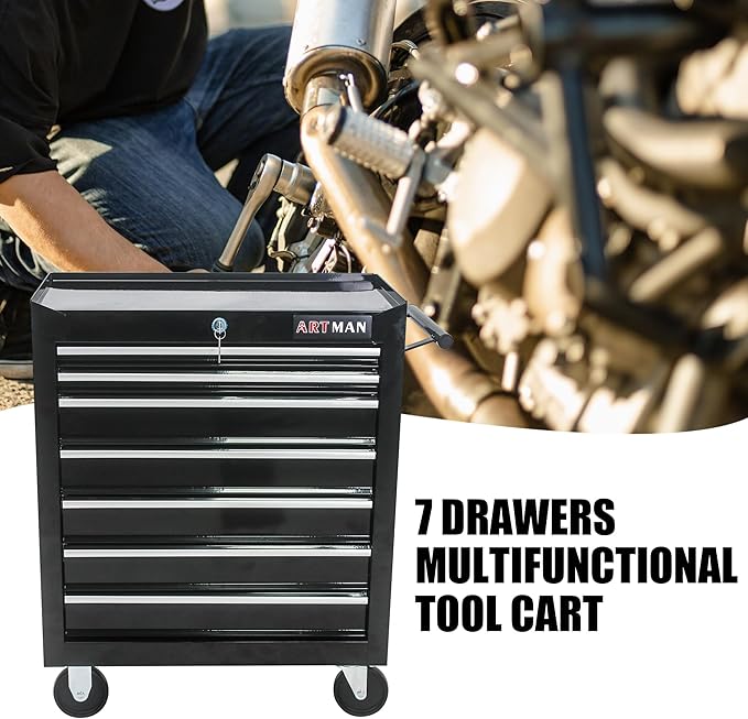 RYH 7 Drawers Rolling Tool Chest & Tool Box on Wheels | Heavy Duty Metal Cart with Ball Bearing Drawers | Fits US General Tool Box for Garage Storage (Black, 7 Drawers£¨29.9 H ¡¿ 24.2 W ¡¿ 12.9 D)