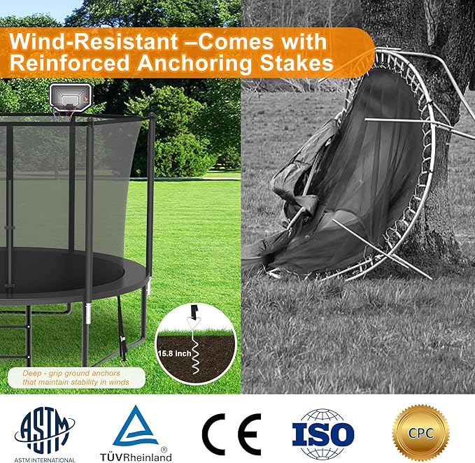 DeepRoar 2026 Upgraded 8FT 10FT 12FT 14FT 15FT 16FT Outdoor Tranpoline for Kids, Big tranpoline with Basketball Hoop, Lights, Sprinkler & Socks, Heavy Duty tranpoline 1500LB, ASTM Approved Tranpoing