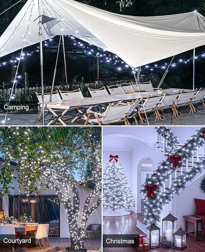 White Christmas Lights Outdoor, 80FT 240 LED Christmas Tree Lights Waterproof Plug in, 8 Modes Connectable Christmas Decorations Outdoor Green Wire for Indoor Patio Xmas Garden Holiday