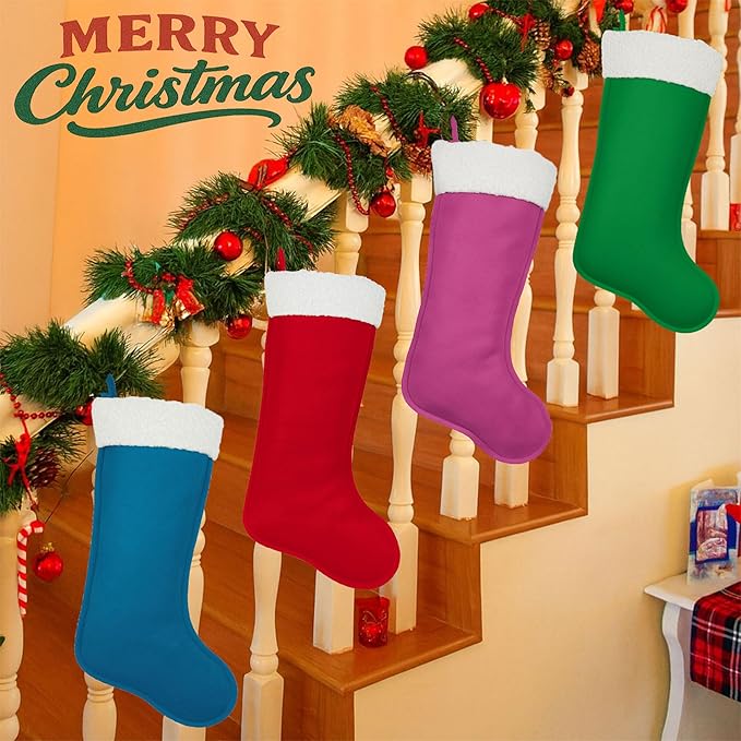 6Pack Large Christmas Stockings for Family Holiday Decor Merry Christmas Tree Fireplace 20" Traditional Xmas Bulk Stockings (6, Red-Grain-Large)