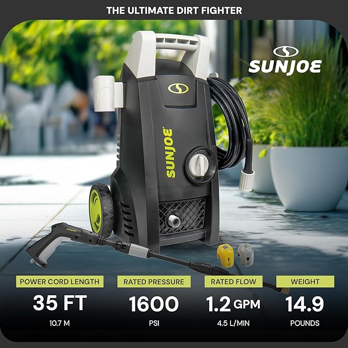 Sun Joe SPX1000 11-Amp Electric Pressure Power Washer, 1600 PSI (PWMA Certified), 1.1 GPM
