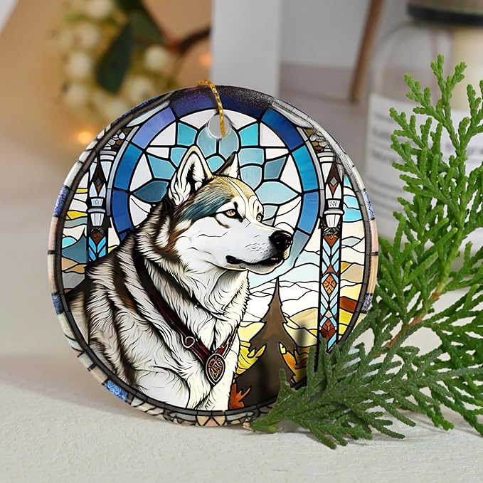 Wolf Christmas Hanging Ornament - Wolf Ceramic Ornament - Wolf Ornaments for Christmas Tree - Gifts for Wolf Lovers - Wolf Keepsake Ornament - Animal Lovers Gifts