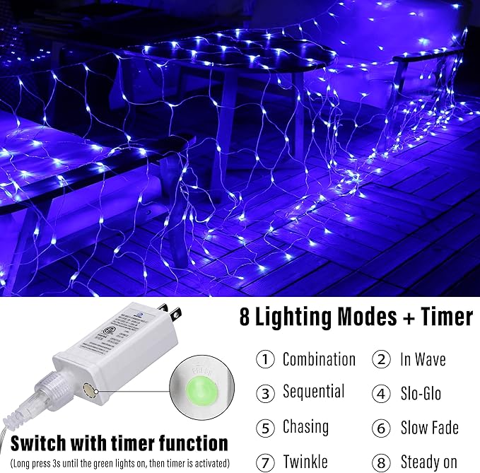Joomer Christmas Net Lights - 2PACK 12FT x 5FT 360 LED Plug-in Mesh Lights, Waterproof with 8 Modes, Timer, Connectable for Bushes, Trees, Garden, Outdoor Christmas Decor (Clear Wire, Blue)