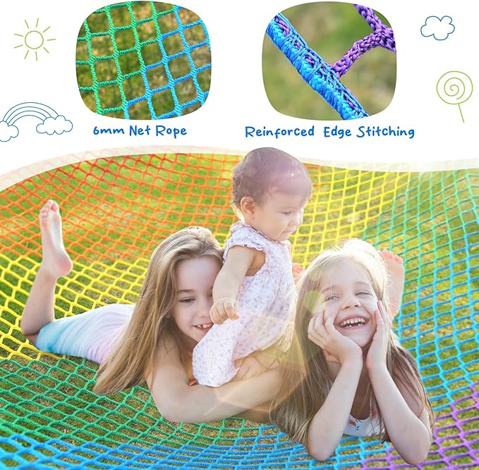Hapfan Climbing Dome with Climbing Cargo Net, 10 ft Dome Jungle Gym with Hammock for Kids Outdoor Playset Monkey Bars Backyard (Red and Blue)
