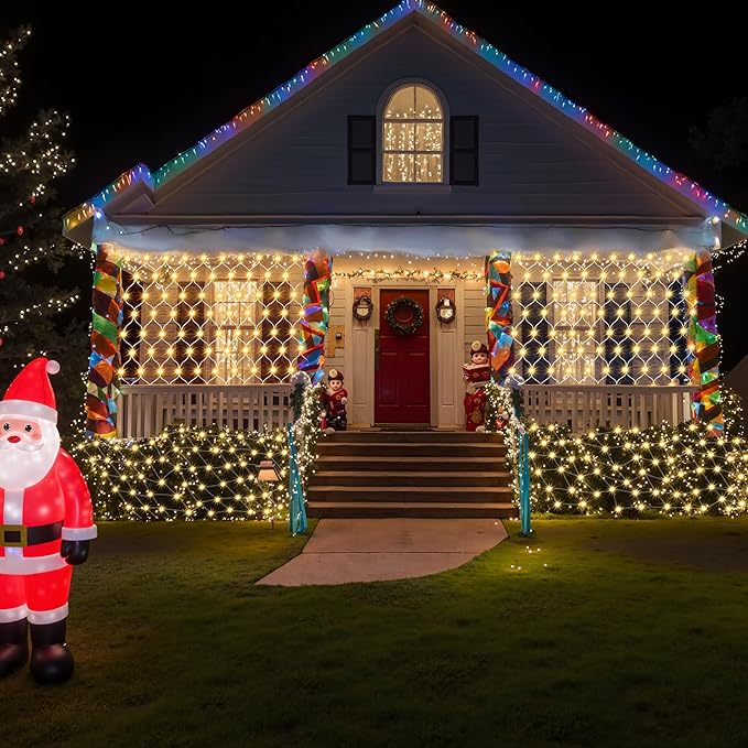 JOYIN 200 LED Christmas Net Lights, 6.5X 10FT Christmas Mesh Lights with 8 Modes, Connectable, Waterproof for Bushes Trees Yard Indoor Outdoor Xmas Decorations (Warm White)
