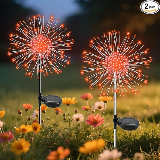 Garden Outdoor Lights, 2 Pack 120 LED Solar Garden Lights Fairy Lights Outdoor Waterproof Decorative Solar Firework Lights for Yard, Patio, Pathway, Flowerbed Party Wedding Decor, Orange