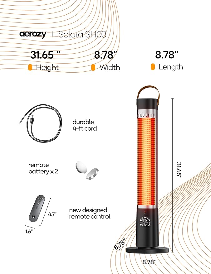 Patio Heater for Outdoor Use, Infrared Electric Outdoor Heater, 1500W Instant Heating, 60-Degree Oscillation, 9 Heat Levels, 9H Timer, Remote, for Garage, Backyard, Large Room, Indoor, 32.2¡±, Jet