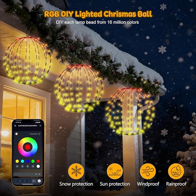 2PACK Lighted Outdoor Christmas Ball, Smart Christmas Globe Sphere Light Hanging Tree Lights mit APP Control, Foldable Waterproof with Remote,DIY Dynamic, Music Sync for Indoor Outside 12.2"