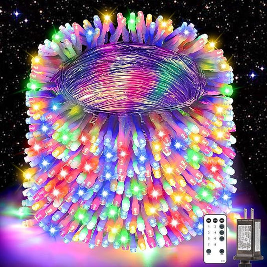 Christmas Lights String Outdoor Indoor, 300 LED 108FT Multicolor Xmas Tree Decorations Lights, Plug in Twinkle Fairy Light with Remote Timer Dimmable for Room Yard Holiday Party Wedding Camping Decor