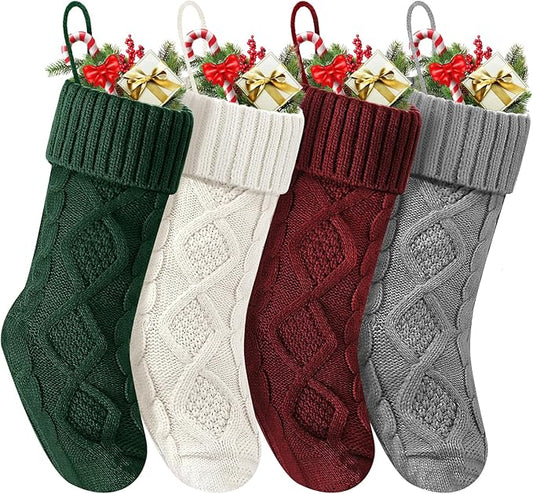 Christmas Stockings 18 Inches,Long Knitted Socks Christmas Decoration Hanging Stocking Fireplace Xmas Tree Stocking for Home Family（red+White+Green+Gray）