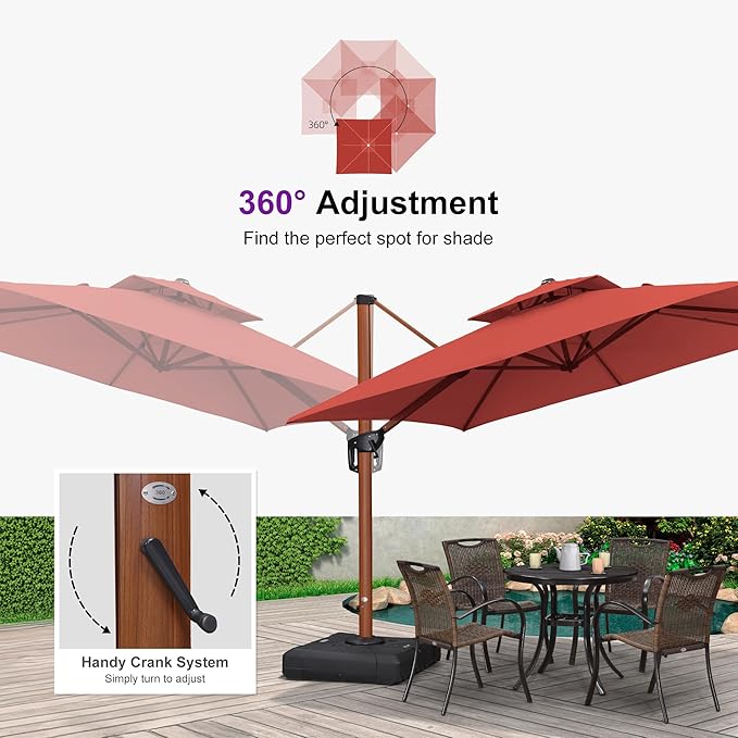 PURPLE LEAF 11ft Patio Umbrella Outdoor Square Umbrella Large Cantilever Umbrellas Windproof Offset Umbrellas Heavy Duty Sun Umbrella for Garden Deck Pool Patio, Brick Red