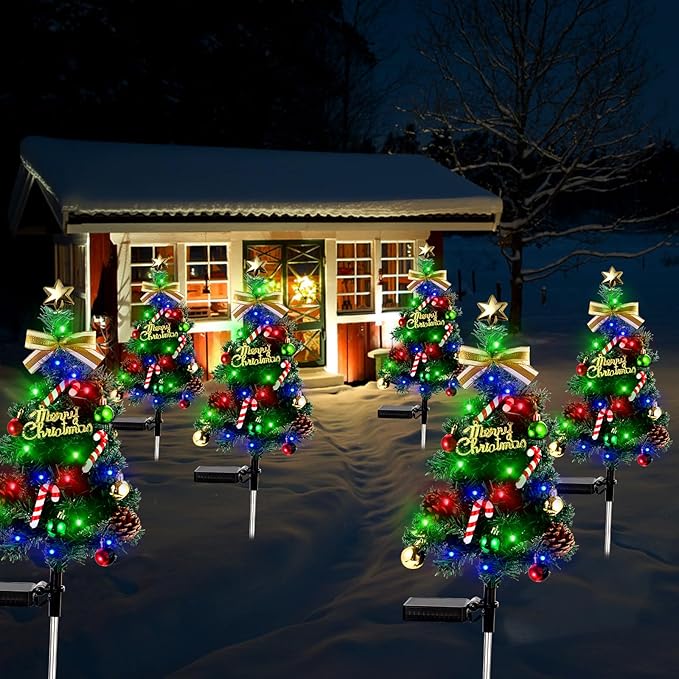 Solar Christmas Decorations Outdoor，DEIDOULU Solar Christmas Tree, 2 Pack 40 Led Light 2 Modes Outdoor Xmas Tree Light décor Pathway Lights Patio Yard