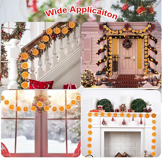 Christmas Decorations, 3 Pcs 10ft Dried Orange Slice Christmas Garland, Rustic Orange Garland for Mantle Front Door Fireplace Home Wall Doorway Window Christmas Tree Porch Farmhouse Indoor Decor