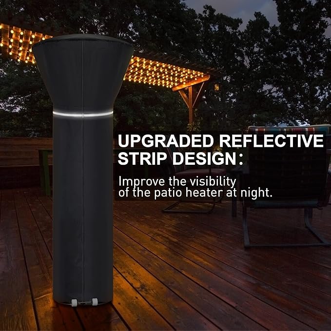 Patio Heater Covers with Reflective Strip,Outdoor Heater Cover Waterproof,Dustproof,Wind-Resistant,Sunlight-Resistant,Snow-Resistant,Black,89.5''x 33.5 Dome x 19.5 Base