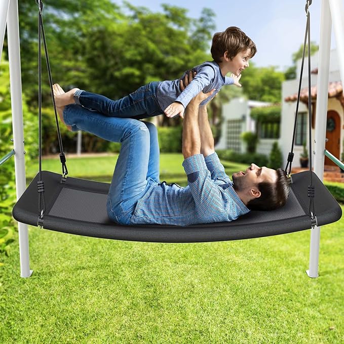 Trekassy Swing Sets for Backyard, 440lbs Heavy Duty A-Frame Metal Stand with 60 Large Platform Swing for Outdoor Playground Park£¨Black£©