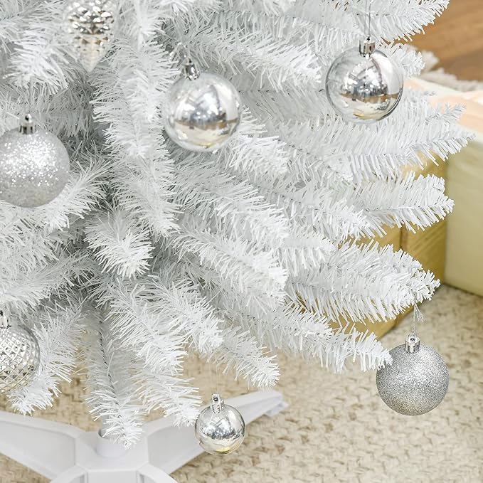HOMCOM 7' Artificial Pencil Christmas Tree, Slim Xmas Tree with 499 Realistic Branch Tips and Plastic Stand, White
