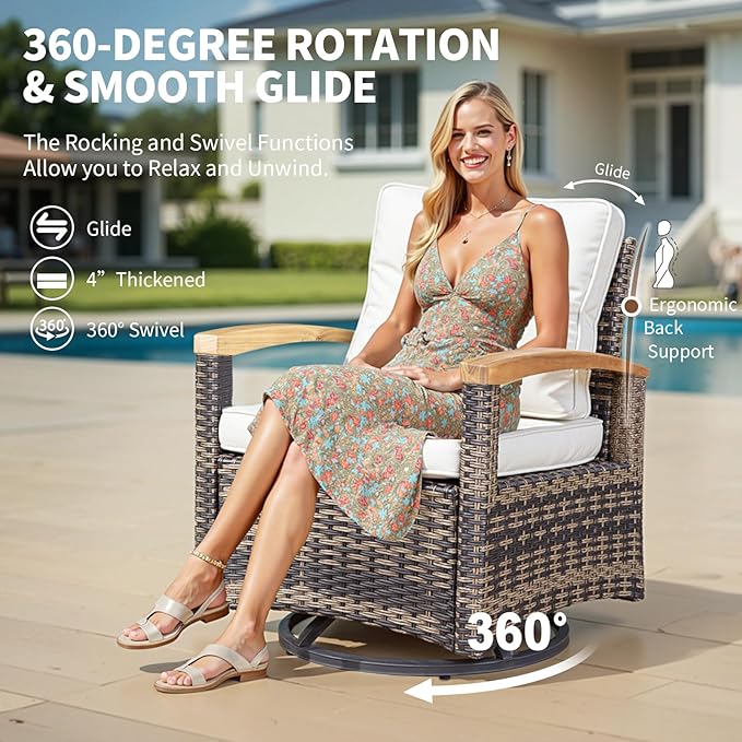 MEISSALIVVE 3 Piece Outdoor Swivel Rocker(Brown)