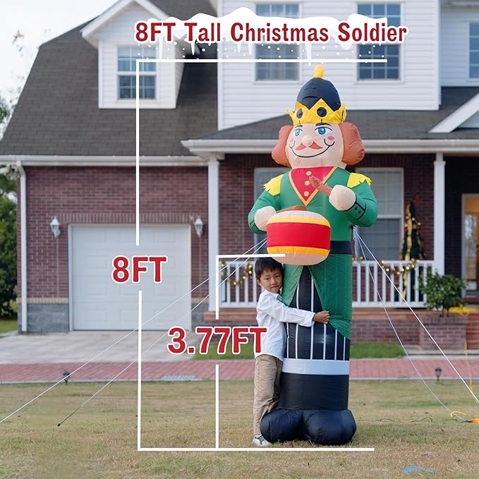 8FT Christmas Inflatable Nutcracker Soldier Outdoor Decorations, Xmas Blow up Yard Decorations,Santa Soldier with Lights for Indoor Outdoor Patio Garden Xmas Decor