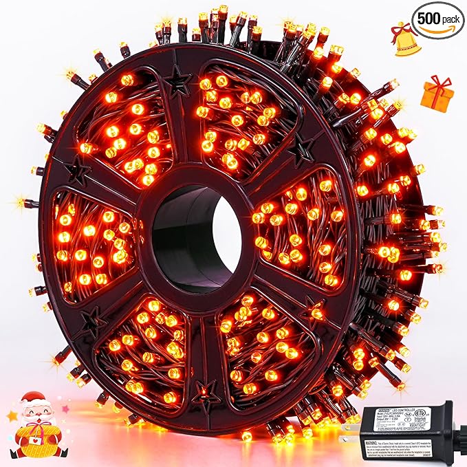 JMEXSUSS 500 LED Orange Christmas Lights Outdoor, 173ft Christmas String Lights Plug in, Waterproof 8 Modes Orange LED Light for Party House Tree Thanksgiving Xmas Decorations