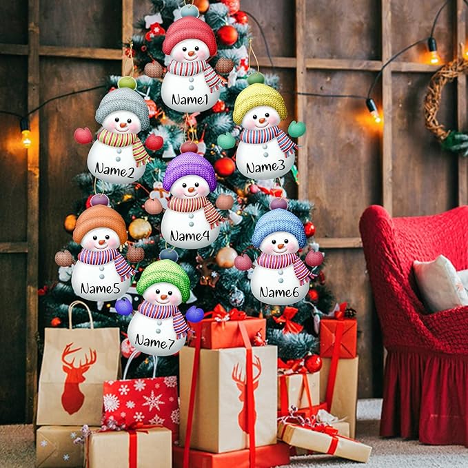 Personalized Christmas Ornaments 7PCS Custom Snowman Family Ornament Customized Family Ornaments with Names Snowman Xmas Tree Decorations Gifts - 3.15"（8cm）