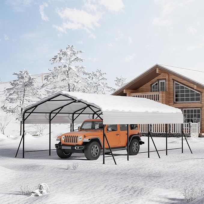 GarveeLife 13x20x8 ft Oversized Metal Carport with Galvanized Steel Roof, Heavy Duty Carport for 2 Cars, Metal Garage for Car, Truck, Tractor, Boat