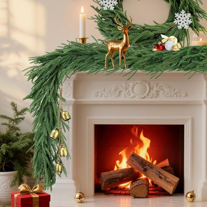 12ft 2Pcs*6ft Artificial Norfolk Pine Garland,Christmas Garland Greenery Garland for Mantle, Fireplace, Table, Wall, Window, Bedroom,Fence, Indoor Outdoor Holiday Winter Hanging Christmas Decorations