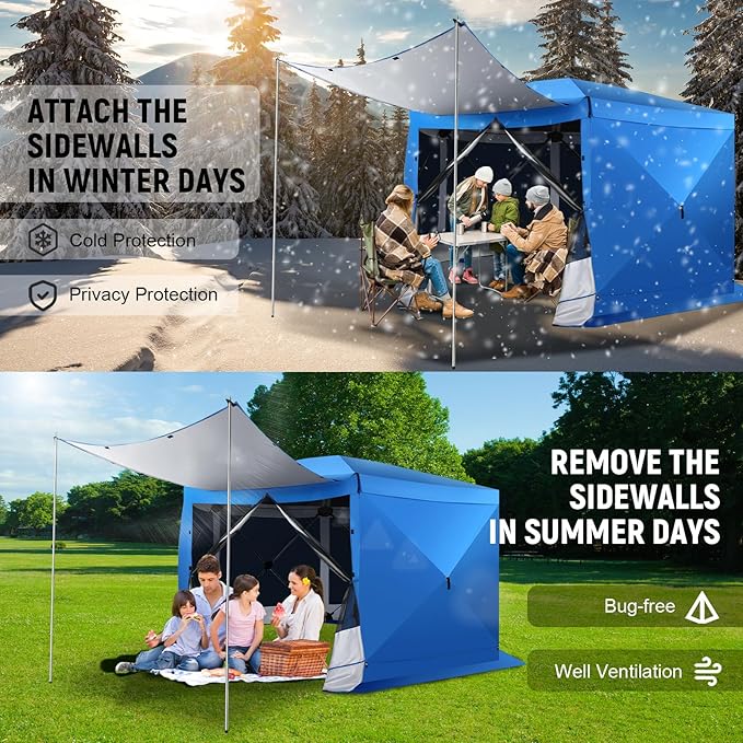 COBIZI 12x12 pop up Gazebo on Clearance Screen Tent for Camping, Scalable Design Outdoor Canopy Tent with Extension Support Poles & sidewalls,with Portable Carrying Bag and Ground Stakes, Blue