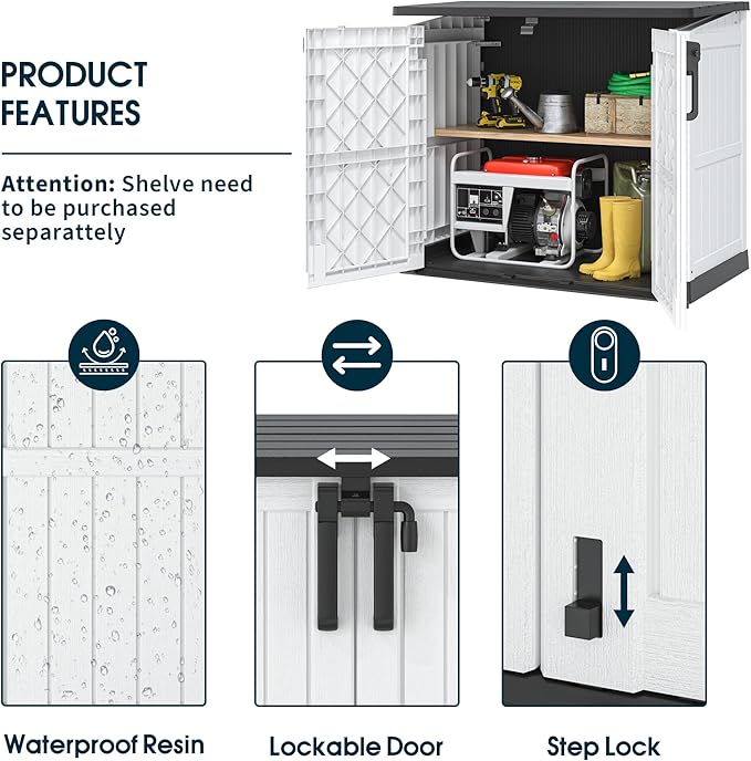 Outdoor Resin Storage Shed 36 Cu. Ft. Garden Horizontal Storage Extra Large Capacity Weather Resistant Storage Box, Lockable Resin Waterproof Shed, Light Grey