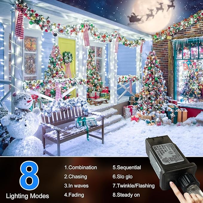 393Ft 1000LED Christmas Lights - Outdoor Decorations with 8 Modes, Memory Timer & Waterproof Fairy String Lights for Xmas, Wedding, Party & Holiday Decor