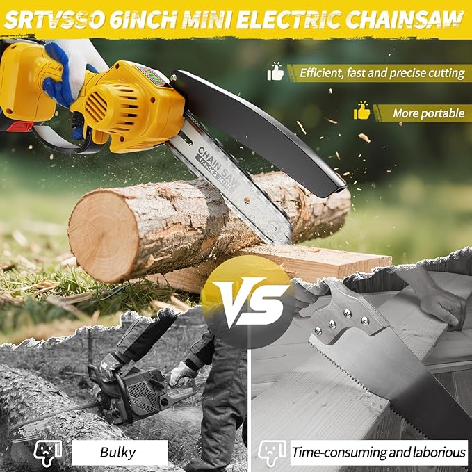 Mini Chainsaw Cordless, 6 Inch Chain Saw Cordless, 700W Powerful Electric Handheld Chainsaw With power display, with 2 Batteries and 3 Chains, Tree Trimmer Gardening Tools Gift for Men, Father, Dad