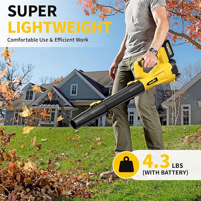 Cordless Leaf Blower 650 CFM, 6 Speed Modes, Electric Leaf Blower Cordless with 3 Tubes & 2x4.0Ah Batteries, 21V Battery Powered Leaf Blowers for Patio, Yard, Garage Cleaning (Yellow)