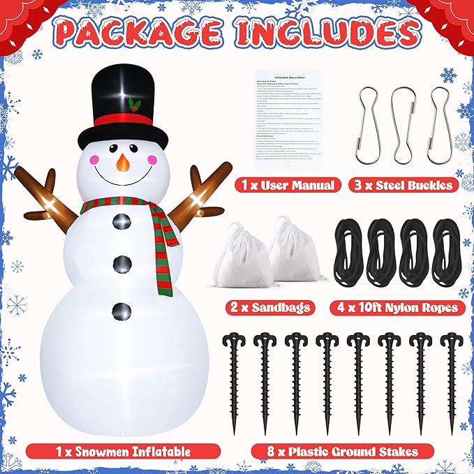 18FT Christmas Inflatable Snowman, Super Large Blow Up Snowmen Outdoor Decor with LED Lights, Waterproof Giant Snowman Yard Decoration for Holiday, Xmas Party, Garden
