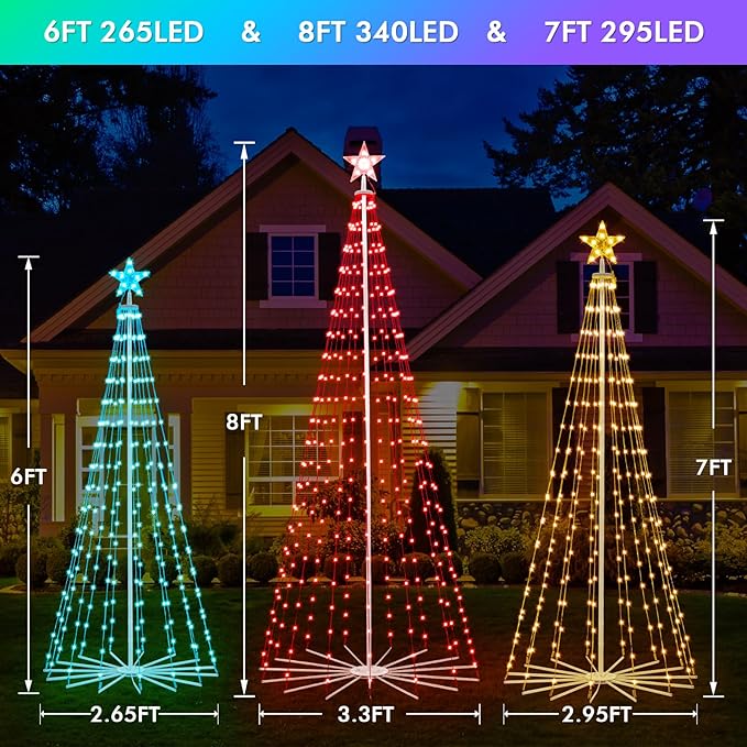 8FT Outdoor Christmas Tree, RGB Color Changing Pre-lit Smart Cone Christmas Tree with LED Lights, App & Remote Control, DIY Multi-Color Lightshow, Music Sync, Christmas New Year Decoration