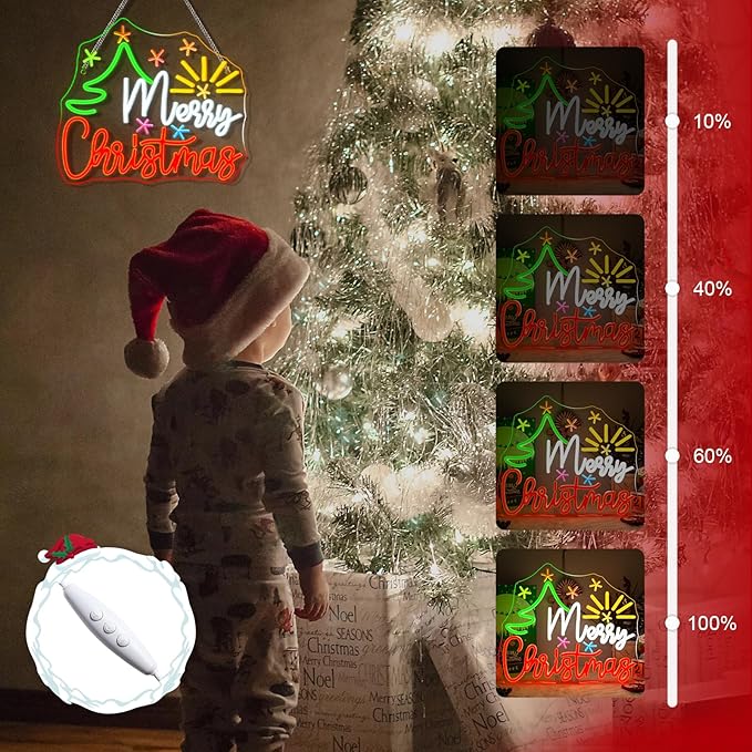 Horseneon Christmas Tree Neon Sign Bright LED Wall Decoration for Home Shop USB Power Adjustable Brightness Christmas Tree Neon Signs for Holiday