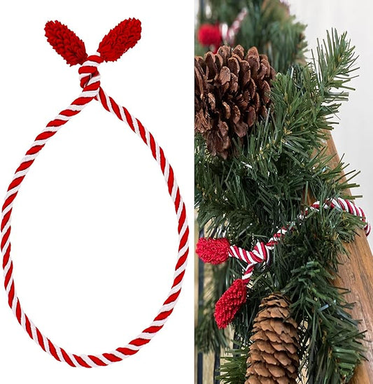 Haute Decor Decorative Garland Ties, 6 Pack, 20 inches (Red and White) - Hang Garland, Lights, Decorations