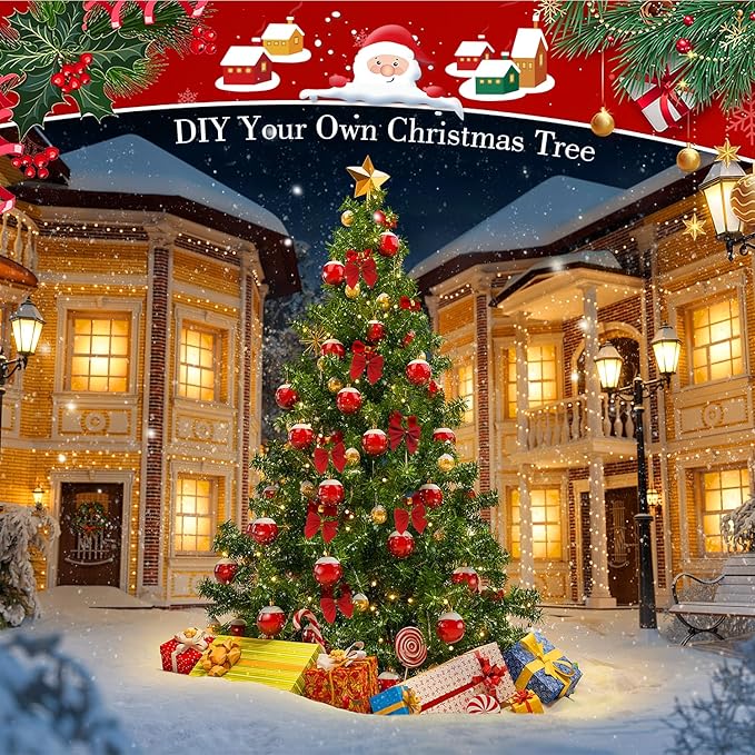 72Feet Christmas Garland, with 36 Red Velvet Bows and 24 Decorative Balls, Non-Lit Greenery Christmas Decoration for Xmas Tree Wreath, Indoor Outdoor Home Mantle Wedding Party