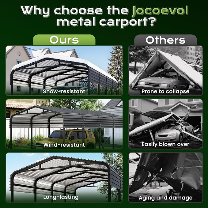 12x20FT Metal Carport, Heavy Duty Car Garage w/Reinforced Support Rods and Windproof Ground Anchors, All-Weather Multi-Use Outdoor Shelter for Car, Boats and Truck